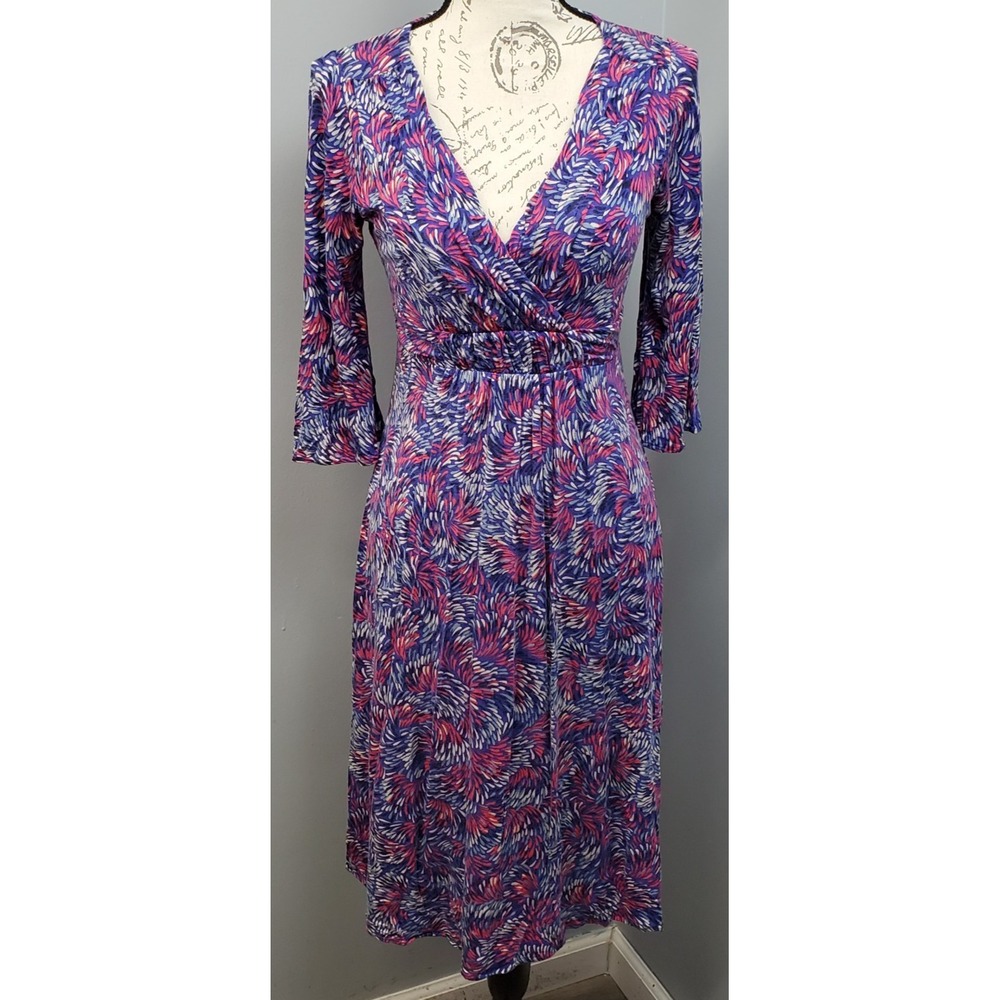 Boden Wrap Dress Womens 4R Multi Abstract Geometric Elegant 3/4 Flared Sleeve